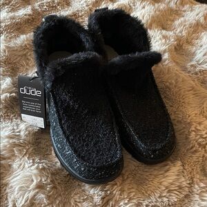 Hey Dude Black Fuzzy Slip-Ons